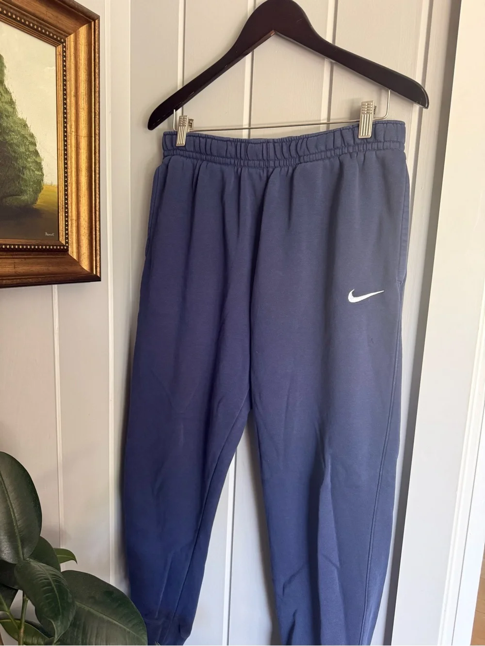Nike Navy Blue Men's Fleece Jogger Pants with White Swoosh